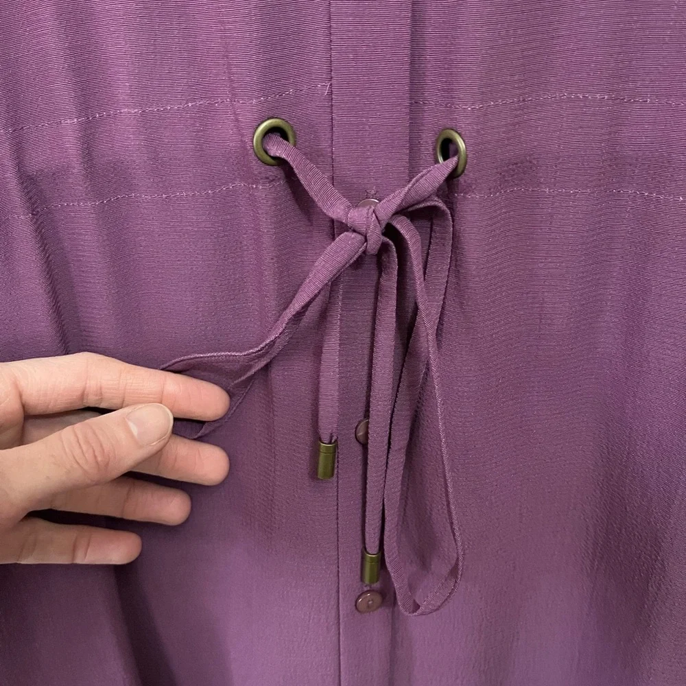 Eileen Fisher NWT Button-Front Long-Sleeve Drawstring Tencel Shirt Dress